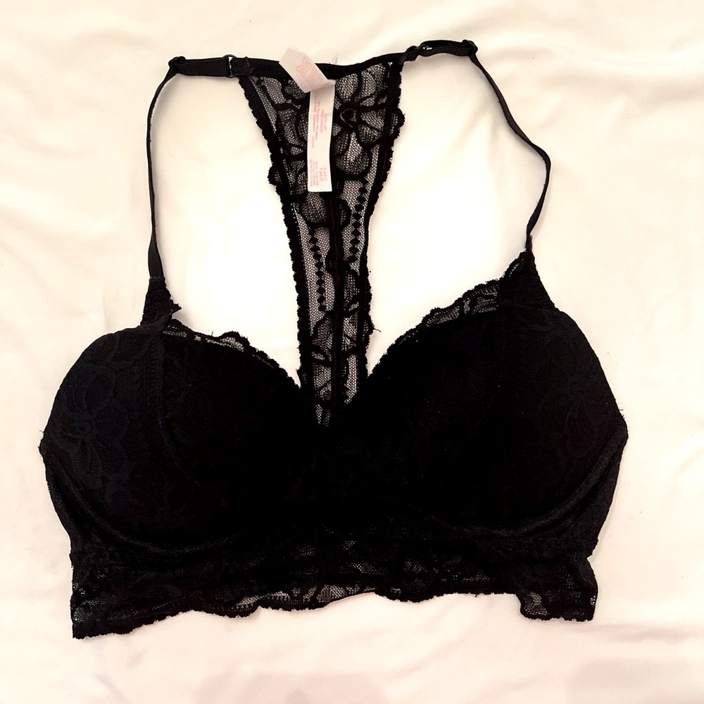 Victorias Secret PINK Bralette Push-up Bra | Black | Lace | Small